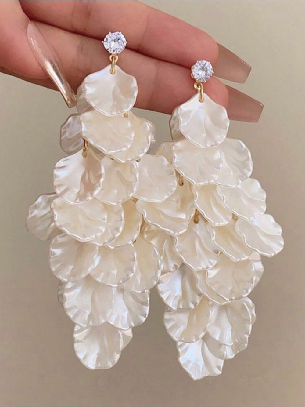 Pearl Petal Cascade Drop Earrings in Iridescent White